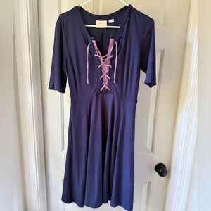 Anthropologie Maeve Renaissance A-line Corset Dress Navy Blue Pockets NWOT